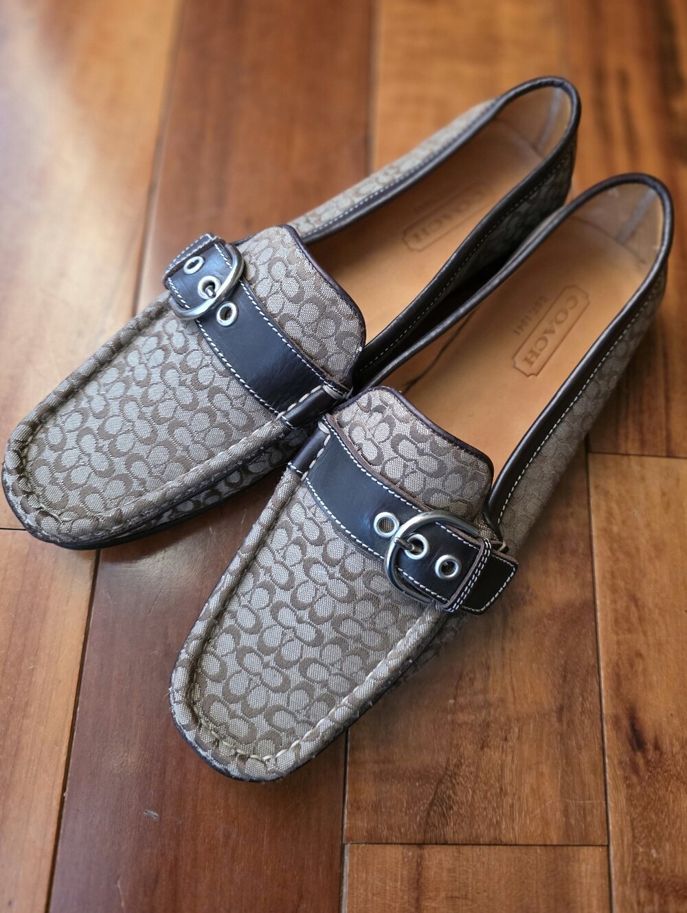 Vintage Coach Emory Signature Jacquard Loafers Made in Italy Brown Leather Sz 8